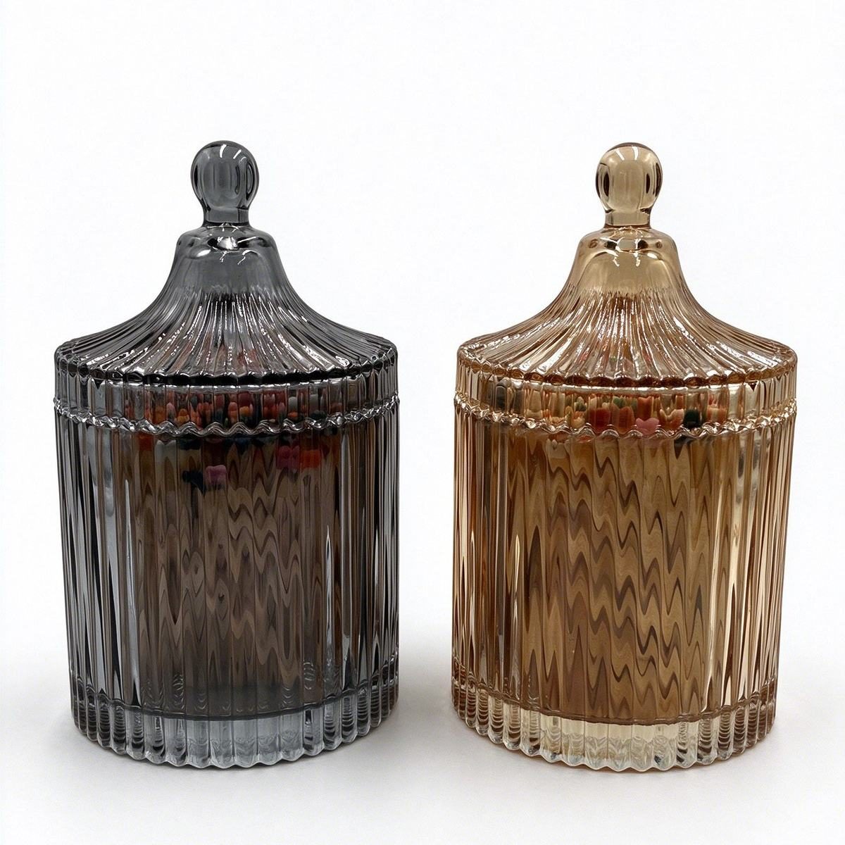 Rattan-wrapped glass jar filled with long matches